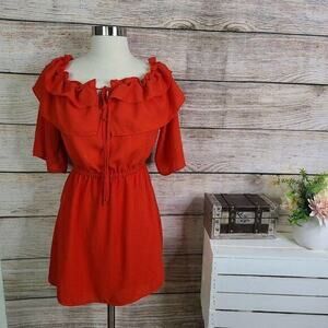 Jack by BB Dakota Womens Mini Dress Ruffled Short Sleeve Red‎ XS